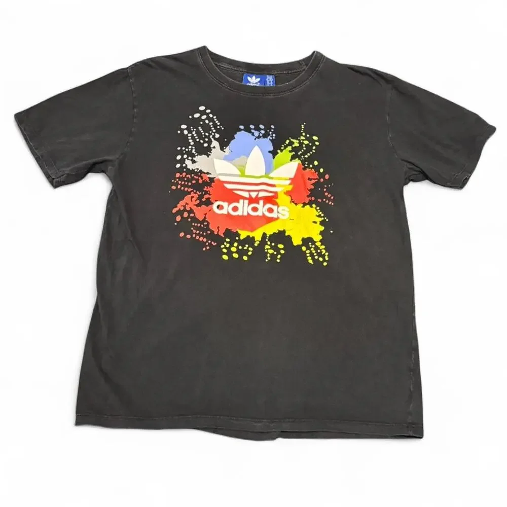 Adidas VTG 2000s Rainbow Logo Black Graphic T-Shirt — XL